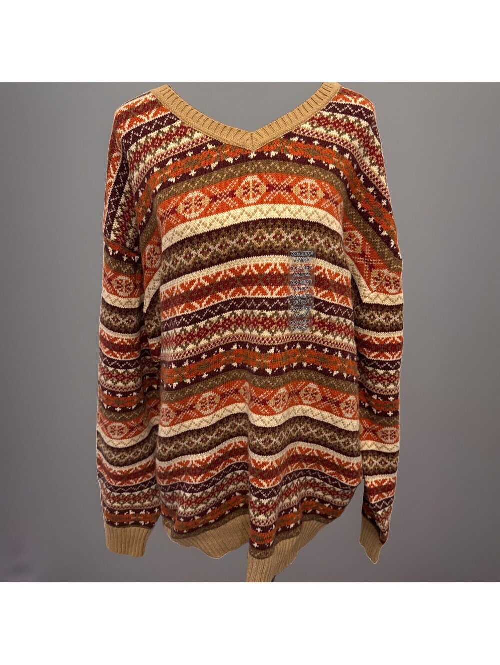 St. Johnโs Bay Womenโs Fair Isle V-Neck Sweater XXL Multicolor Knit JCPenney NWT